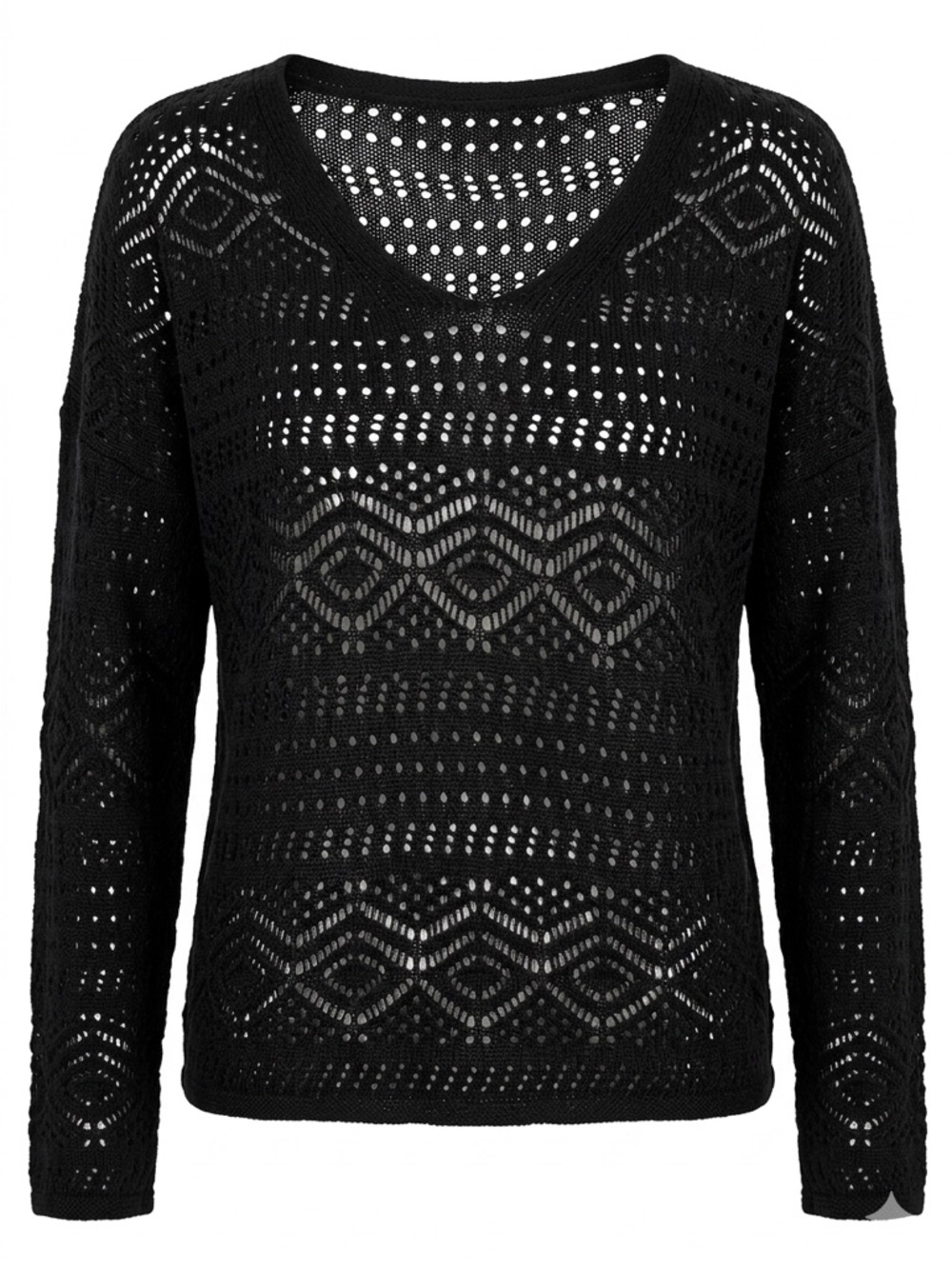 Witchy Whimsygoth  Grunge Pointelle Knit V-Neck Top Crochet Sz M-L